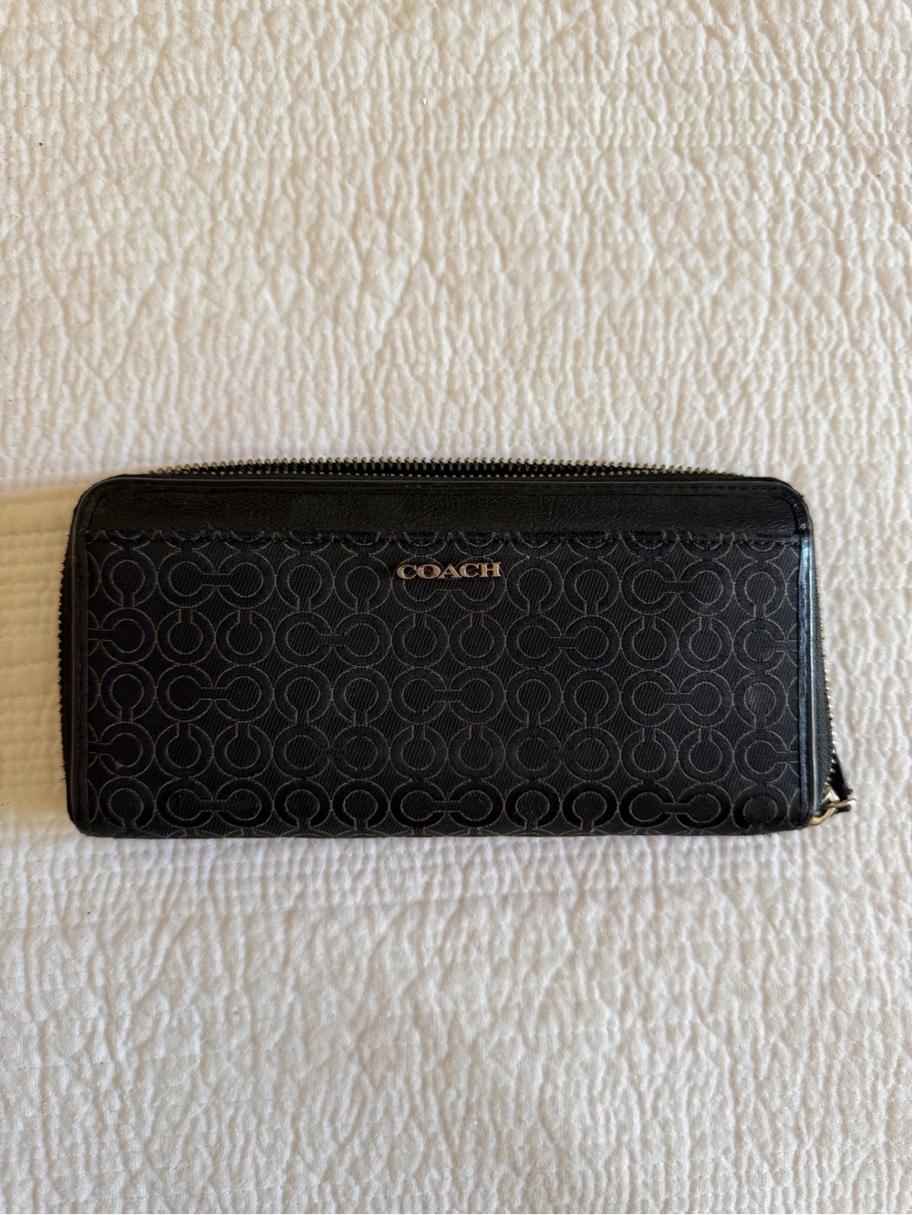 Coach Black Signature Zip-Around Card Wallet with Logo